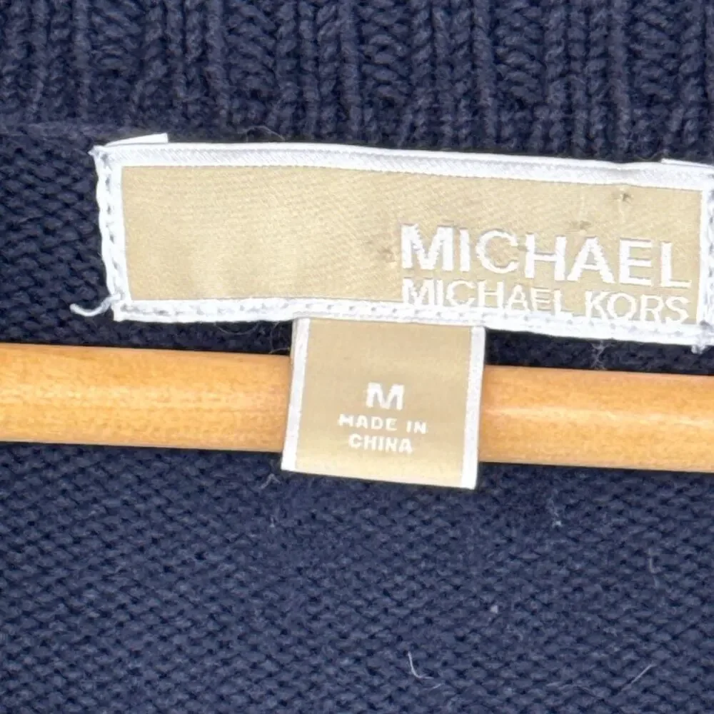 Michael Kors Navy Blue Cowl Neck Double Buckle Faux-Wrap Sweater Dress Women M
